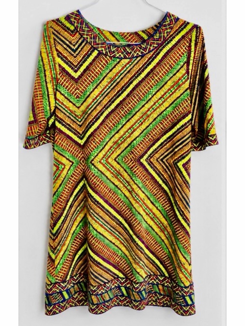 BCBGMAXAZRIA Multicolor Geometric Print Mini Dress | Short Sleeve | Size SP